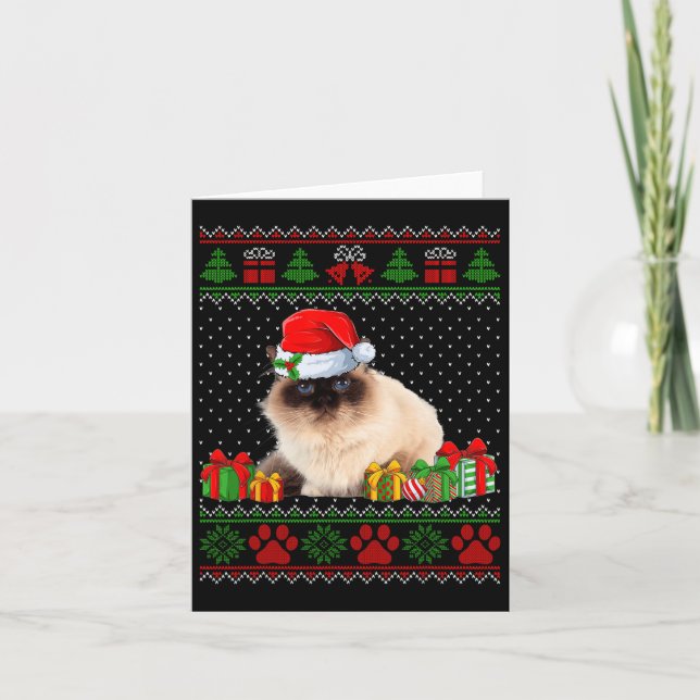 Funny Birman Cat Santa Hat Ugly jul Sweater Kort (Framsida)