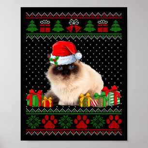 Funny Birman Cat Santa Hat Ugly jul Sweater Poster