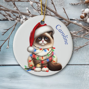 Funny Birman Cat Wrapped i julklapp Ljus Julgransprydnad Keramik