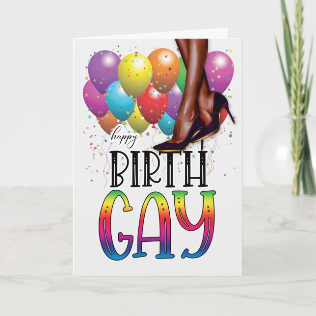 Funny Birth GAY African American Rainbow Birthday Kort (Framsida)