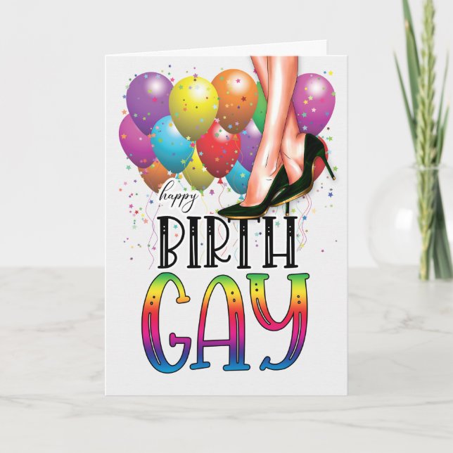 Funny Birth GAY White Female Legs Rainbow Birthday Kort (Framsida)