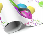 Funny Birthday Balloon Ansikte Presentpapper<br><div class="desc">Färgfulla födelsedagsballonger med kinkigt hår och glas på vit bakgrund.</div>