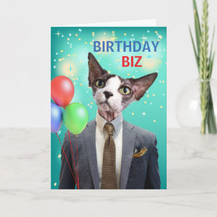 Funny Birthday Biz Cat i Kostym och Tie Kort