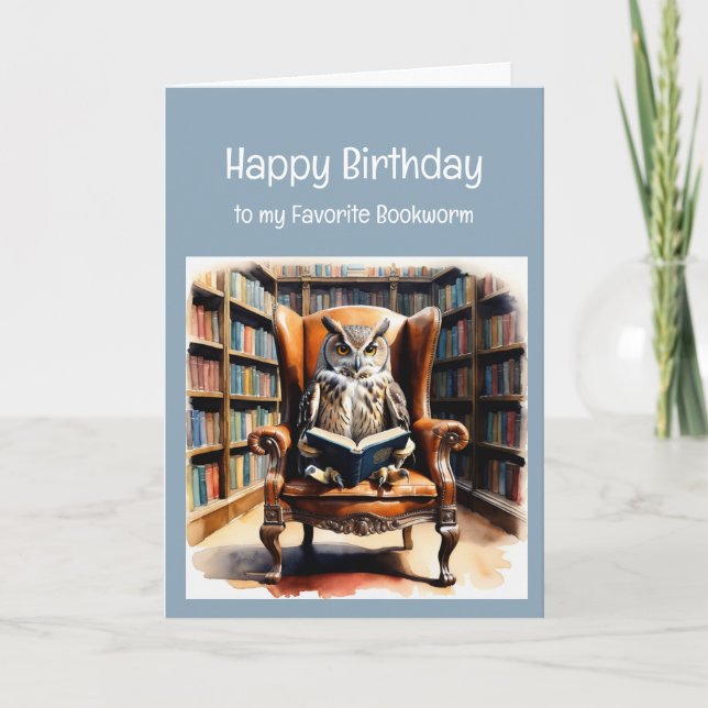 Funny Birthday Bookworm Wise Uggla Humor Helgkort (Framsida)