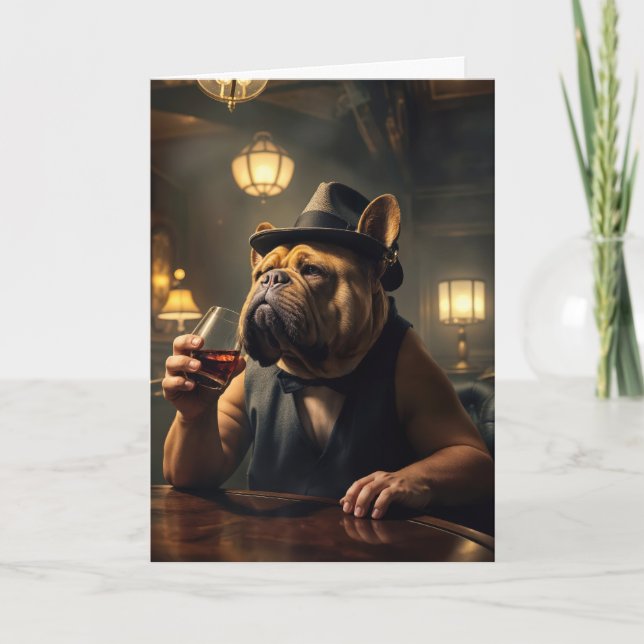 Funny Birthday Bulldog Holding a Whiskey Kort (Framsida)