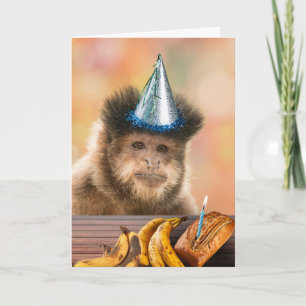 Funny Birthday Capuchin Monkey Banana Bread Kort