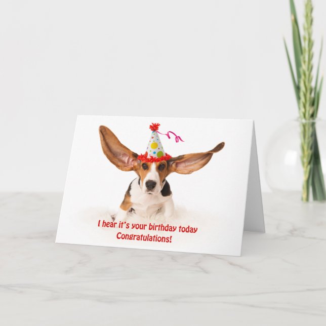 Funny birthday card Basset hound dog with big ears Kort (Framsida)