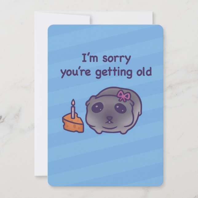 Funny Birthday Card – Cute Guinea Pig & Cake Julkort (Framsida)