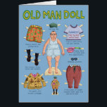FUNNY Birthday Card - Över Backe Hälsningskort<br><div class="desc">En papper docka av en gammal man som visar alla hans syriga dammar, inklusive en kardigan, svarta strumpor och sandaler och en barnförpackning. Saker den gamla killarna bära. En underbar och rolig gåva eller kort till den gamla timeren, äldre medborgare, över backe och pensionerad i ditt liv. Gör en superskojets...</div>