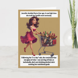Funny Birthday Card  Wine Cart 5-a-day Joke Kort