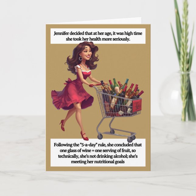 Funny Birthday Card  Wine Cart 5-a-day Joke Kort (Framsida)