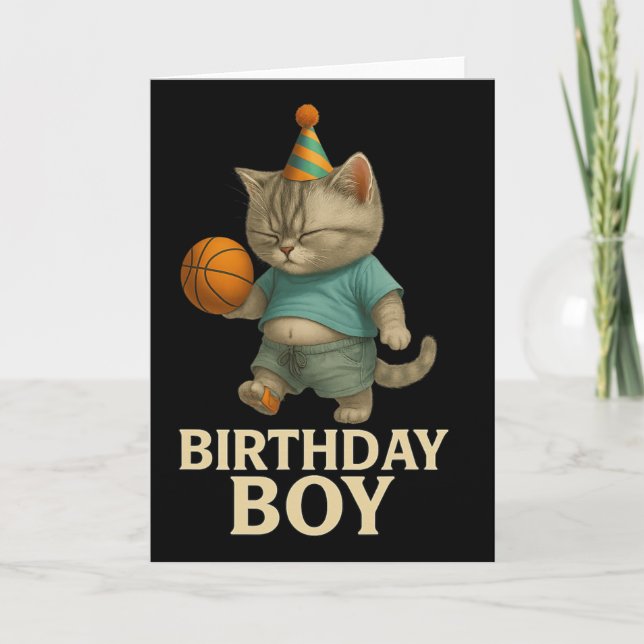 Funny Birthday Cat Playing Sketll – Slam Dunk Kity Kort (Framsida)