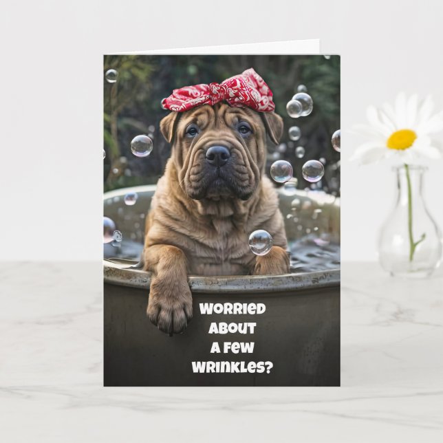 Funny Birthday Cute Shar Pei Puppy Bubble Bath Kort (Liten växt)