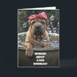 Funny Birthday Cute Shar Pei Puppy Bubble Bath Kort<br><div class="desc">Har några rynkor i år? Det kan vara toppen sött. Speciellt på en hund av Shar Pei-valp i badkar. Lustigt som kan göra roligtar av några rynkor. En roligt, raring Grattis på födelsedagen kort till vem som helst.</div>