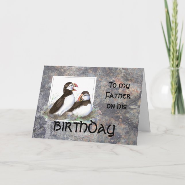 Funny Birthday Far, Pappa, Cute Puffin Birds Kort (Framsida)