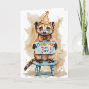 Funny Birthday Ferret Party Hat Firande Kort