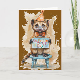 Funny Birthday Ferret Party Hat Firande Kort