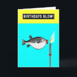 Funny Birthday Fish Wish Kort<br><div class="desc">Over-the-hill birthday design for fisherman featuring fish making a wish. To personalize edit text to add name.</div>