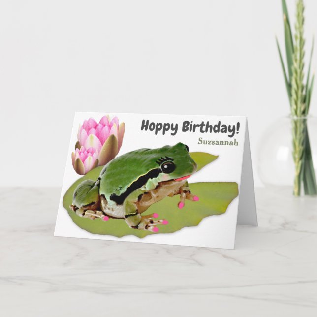 Funny Birthday Frog Princess Rosa Vatten Lily Kort (Framsida)
