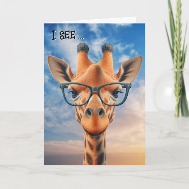 Funny Birthday Giraffe Wearing Eyeglasses Kort (Framsida)