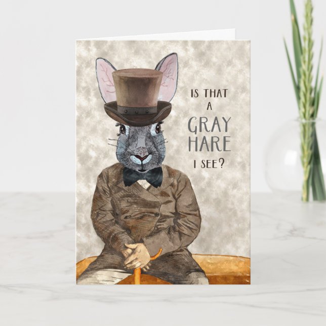 Funny Birthday Hipster Rabbit med Grått Hare Humor Kort (Framsida)