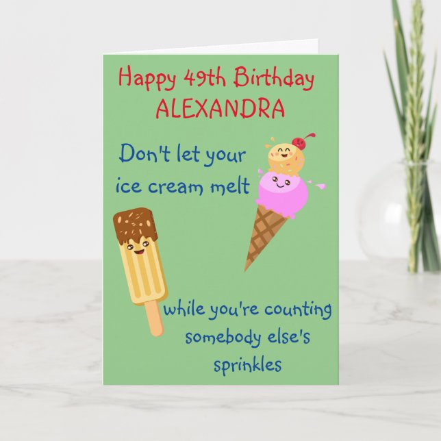 Funny Birthday Ice Cream Sprinkles Humor Kawaii Kort (Framsida)