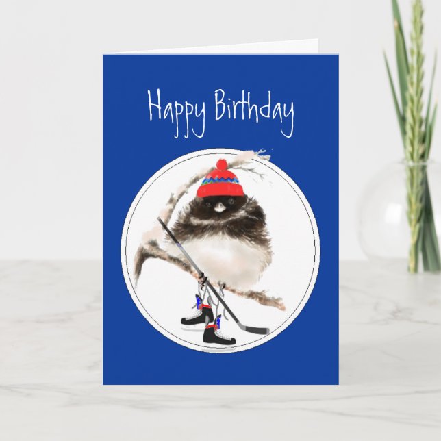 Funny Birthday Ice Hockey Winter Sport Bird Kort (Framsida)