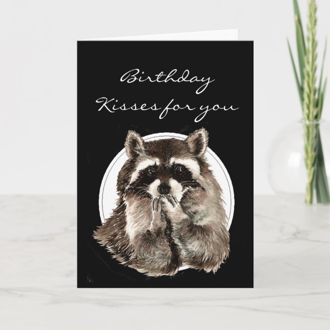 Funny Birthday Kissed for Friend with Cute Raccoon Kort (Framsida)