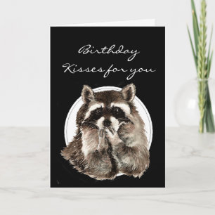 Funny Birthday Kissed for Friend with Cute Raccoon Kort