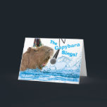 Funny Birthday Lycklig Capybara Sjungor Kort<br><div class="desc">Capybara Sjunga Grattis på födelsedagen! Ett roligt födelsedagskalkokort med en kapybara med en simma,  en bra sloshi och,  singing. Art,  bild och versell copyright © Shoaff Ballanger Studios,  2025.</div>
