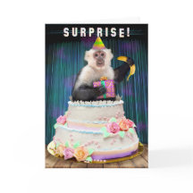 Funny Birthday Monkey Jumping Out of Cake Bananas