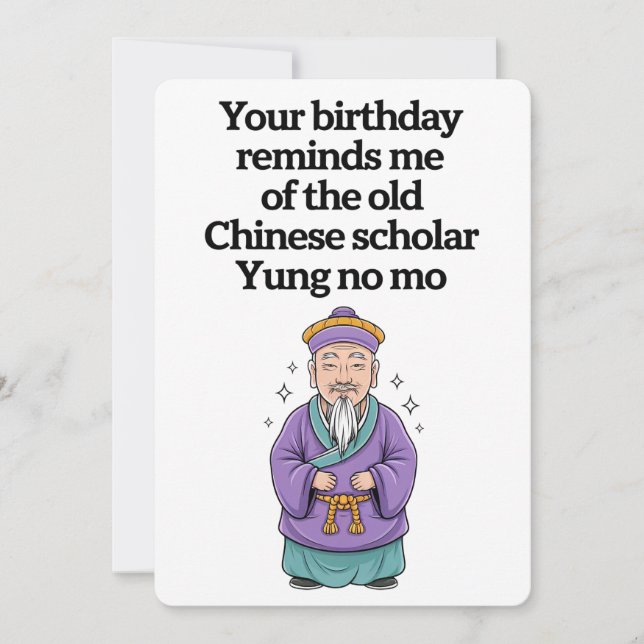 Funny Birthday Old Chinese Scholar Yung No Mo Inbjudningar (Framsida)