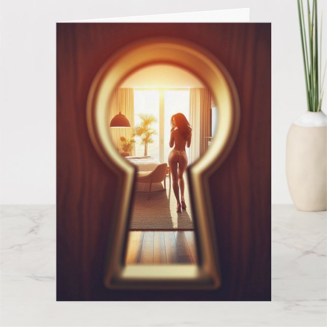 FUNNY BIRTHDAY PEEKING PERVERT GREETING CARD KORT (Framsida)