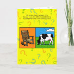 Funny Birthday Riddle Kort<br><div class="desc">Lönsam födelsedagskalv med tecknad konst av en ko och en gungstol. Svaret är enkelt,  men konfigurationen ser ut att vara en svår gåva.</div>