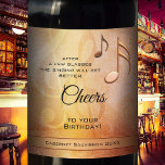 Funny Birthday Singing Music Wine Label Vinflaska Etikett<br><div class="desc">A wine label featuring a rose gold and gold stylized design with musical notes and your own (funny) texts. Great for a birthday celebration or other festive event.</div>
