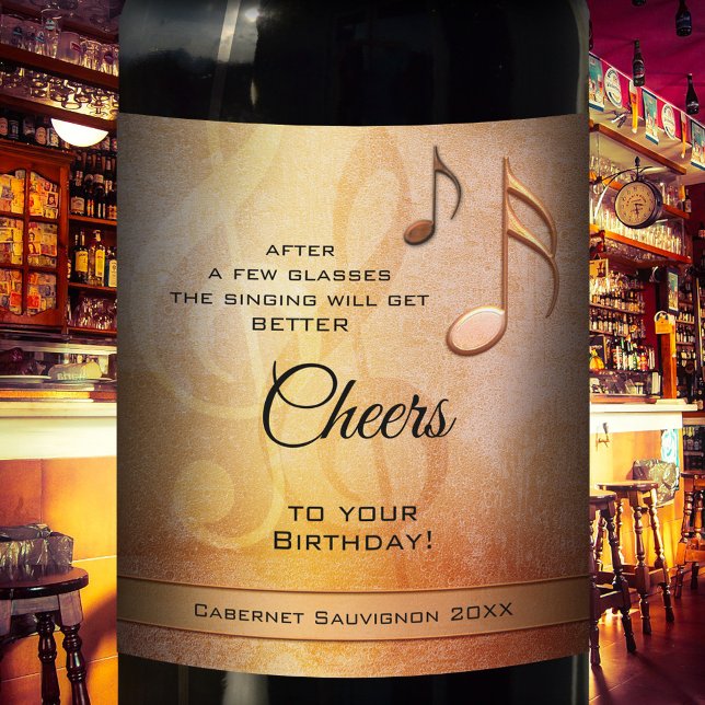 Funny Birthday Singing Music Wine Label Vinflaska Etikett (Skapare uppladdad)