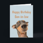 Funny Birthday Son-in-law Shocken Hund Animal Kort<br><div class="desc">Ha så mycket roligt på din födelsedag att ditt sällskapsdjur blir orolig.  Grattis på födelsedagen för svärson med humoristisk vers inuti och chockad tittar hund</div>