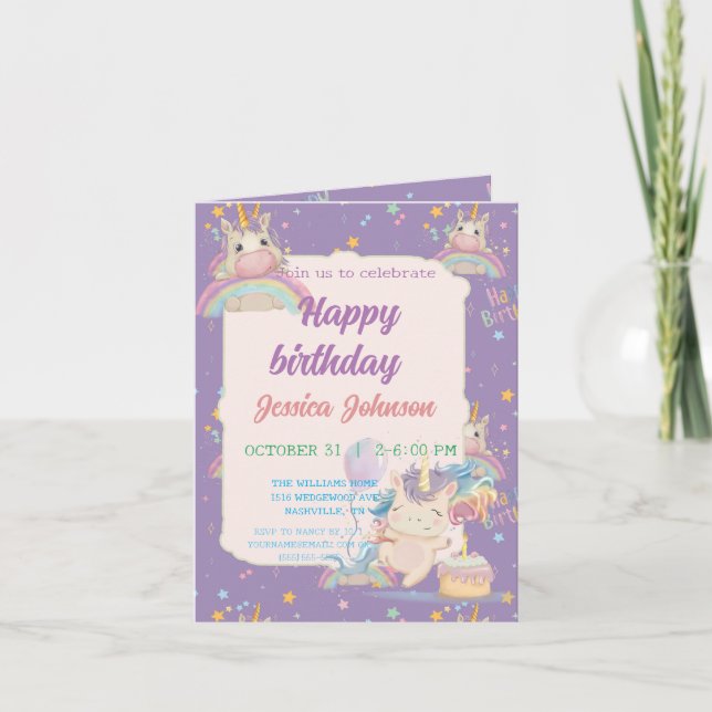 Funny Birthday Unicorn Inbjudan (Framsida)