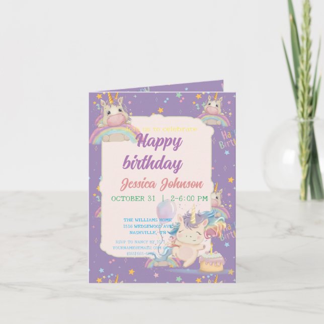 Funny Birthday Unicorn Inbjudan (Framsida)