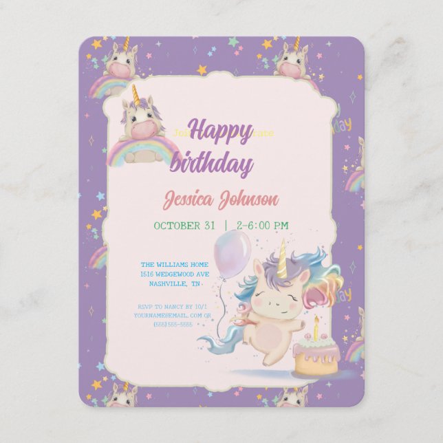 Funny Birthday Unicorn Tilläggskort (Framsida)
