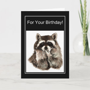 Funny Birthday Watercolor Raccoon Blowing Kisses Kort