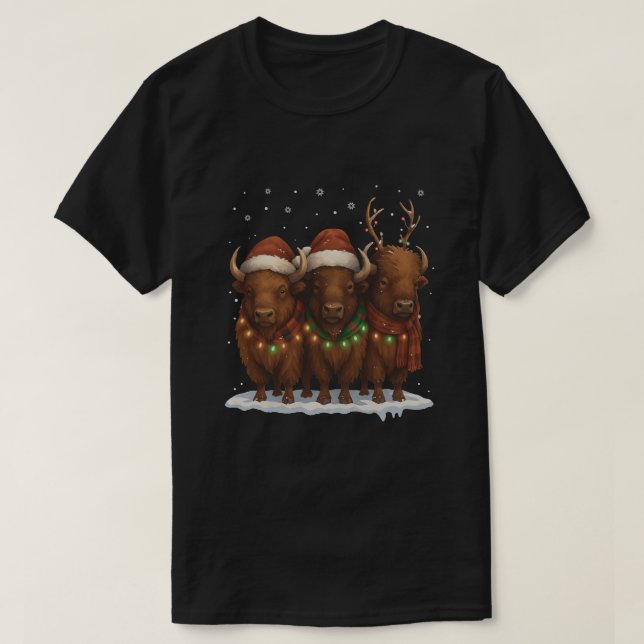 Funny Bison Christmas Trio – Santa Hat Holiday  T Shirt (Design framsida)