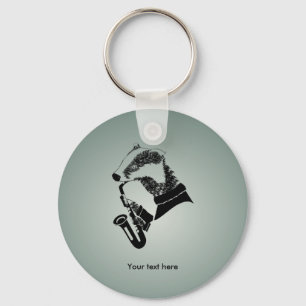 Funny Black and White Badger Saxophone Nyckelring