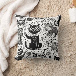 Funny Black and White Cat Mönster Pillow Kudde