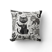 Funny Black and White Cat Mönster Pillow