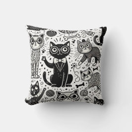 Funny Black and White Cat Mönster Pillow Kudde