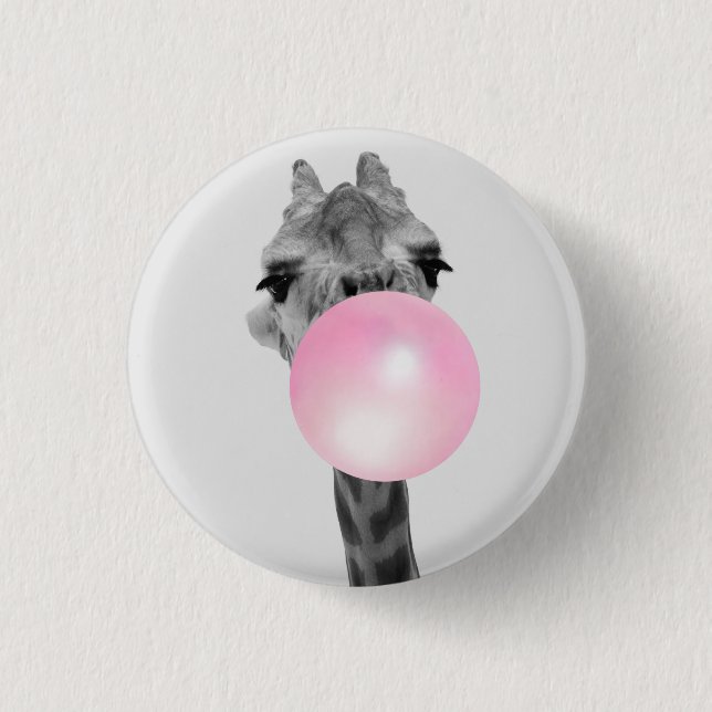 Funny Black and White Giraffe med Bubble Gum Knapp (Framsida)