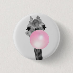 Funny Black and White Giraffe med Bubble Gum Knapp