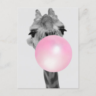 Funny Black and White Giraffe med Bubble Gum Vykort