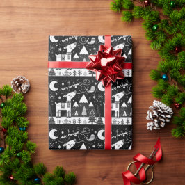 Funny Black and White Reindeer Mönster Presentpapper